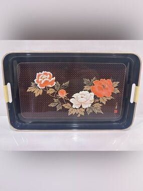 Vintage Japanese Lacquer Tray Floral Design Made in Japan 19”